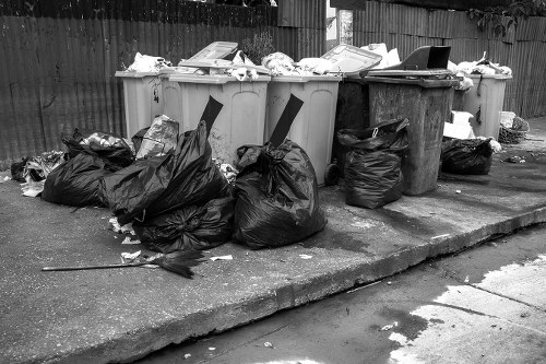 Construction site with waste materials ready for clearance in Earls Court